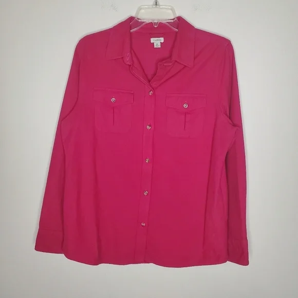 L.L. Bean Fuschia Pink Fleece Flannel Button Down Long Sleeve Shirt - Picture 5 of 10